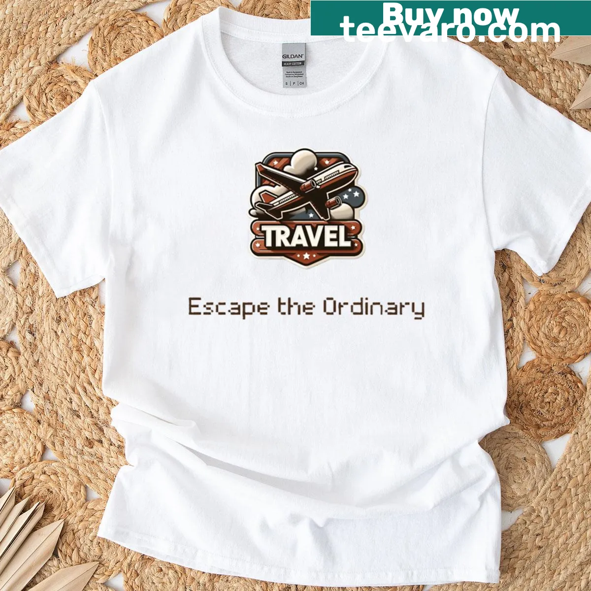 Inspirational typography with 'Escape The Ordinary' text — on a men's t-shirt