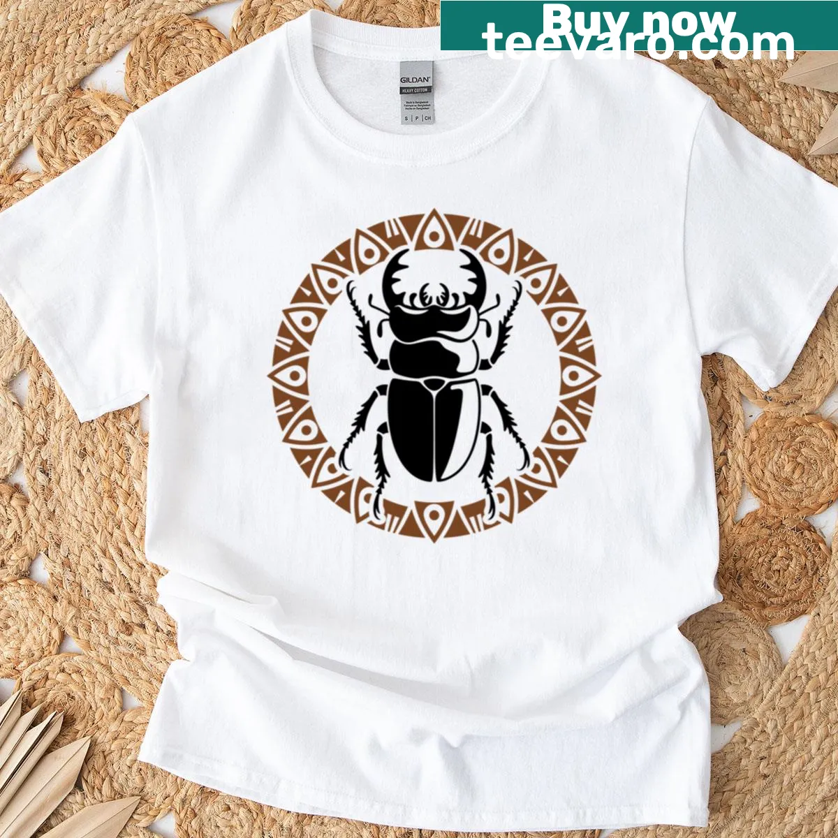 T-shirt with tribal geometric beetle design — on a men's t-shirt