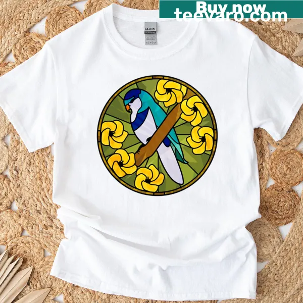 Oversized t-shirt featuring a stained glass illustration of a lorikeet