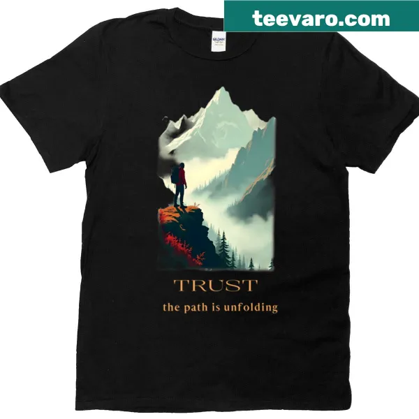 T-shirt featuring an illustration of unfolding horizons and nature