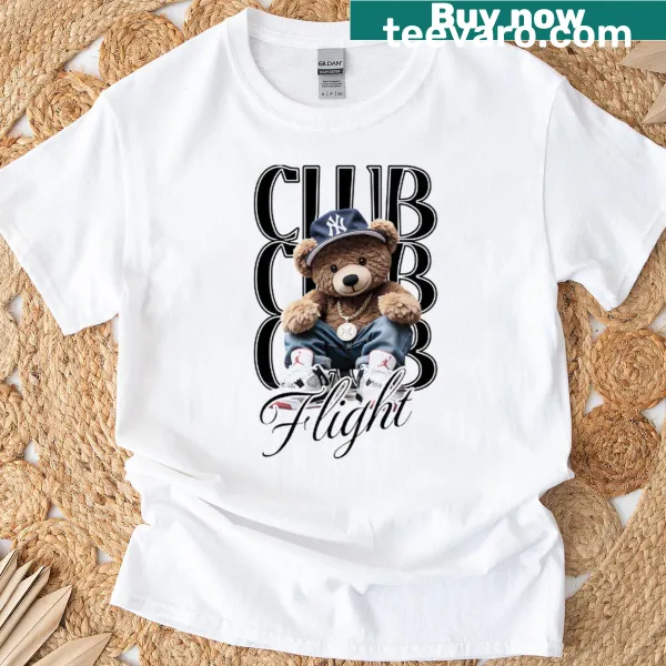 T-shirt with a cartoon bear in sneakers showcasing street style