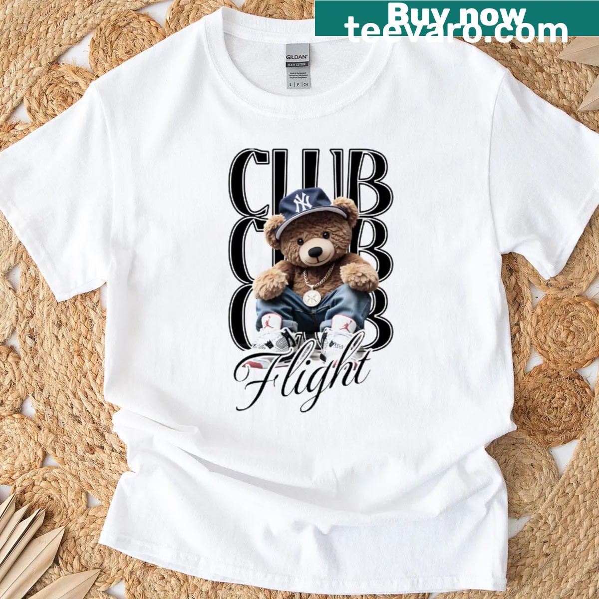 T-shirt with a cartoon bear in sneakers showcasing street style — on a men's t-shirt