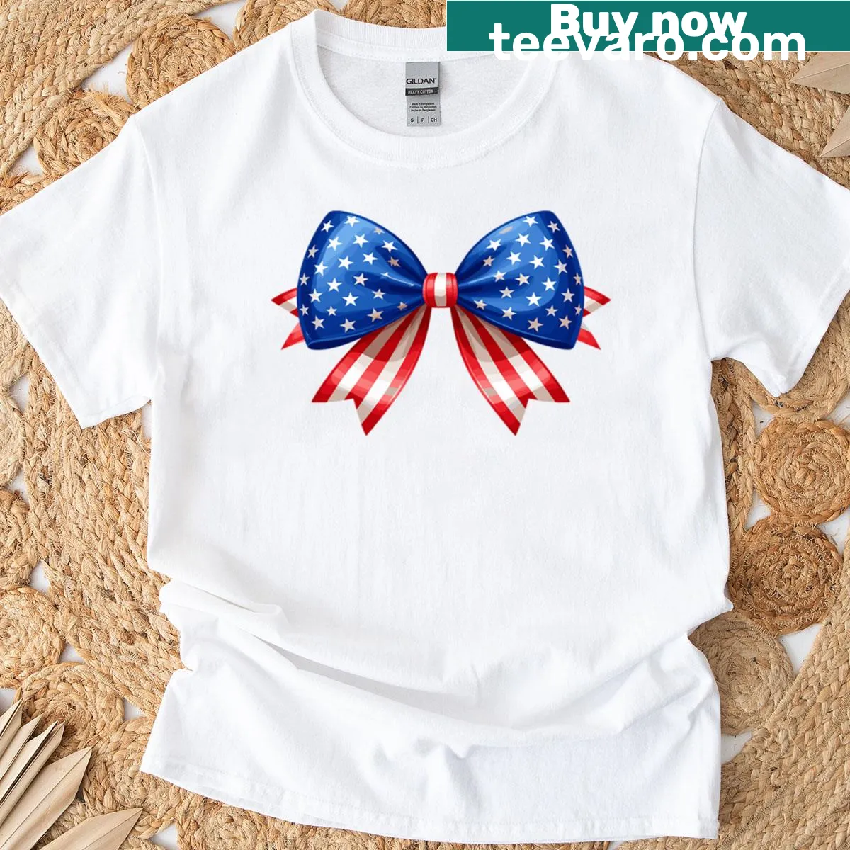 Oversized T-shirt with a coquette bow design for July 4th — on a men's t-shirt