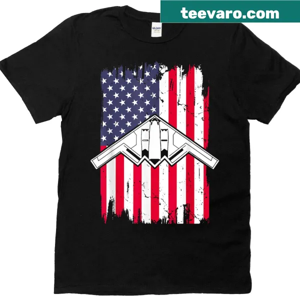 Patriotic T-shirt featuring an aircraft flying over the USA flag.