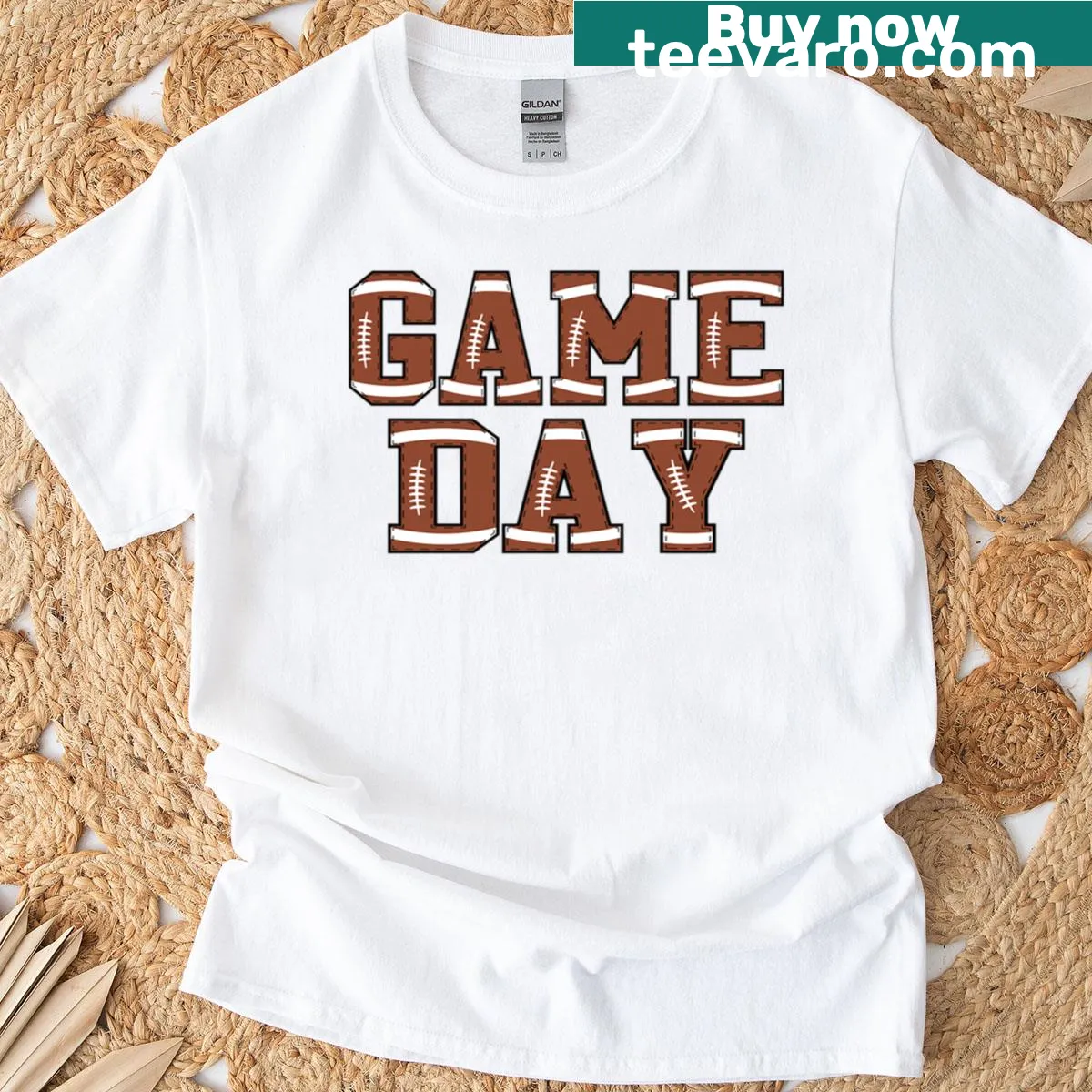 Patriotic football game day T-shirt with bold typography — on a men's t-shirt