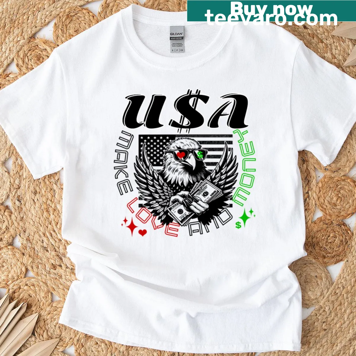 Text 'USA Love' on a t-shirt expressing patriotism — on a men's t-shirt