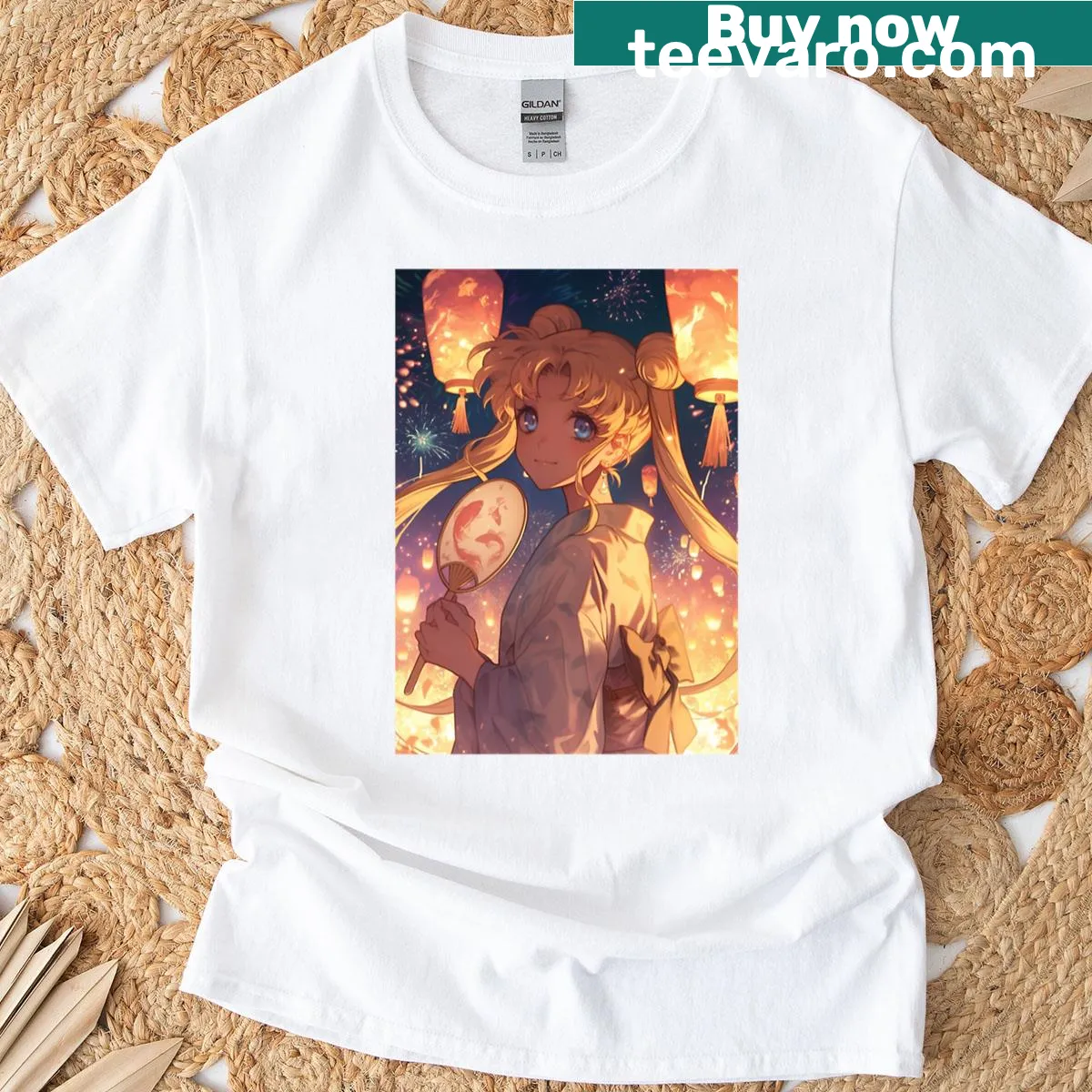 Illustrated Usagi Tsukino graphic T-shirt — on a men's t-shirt