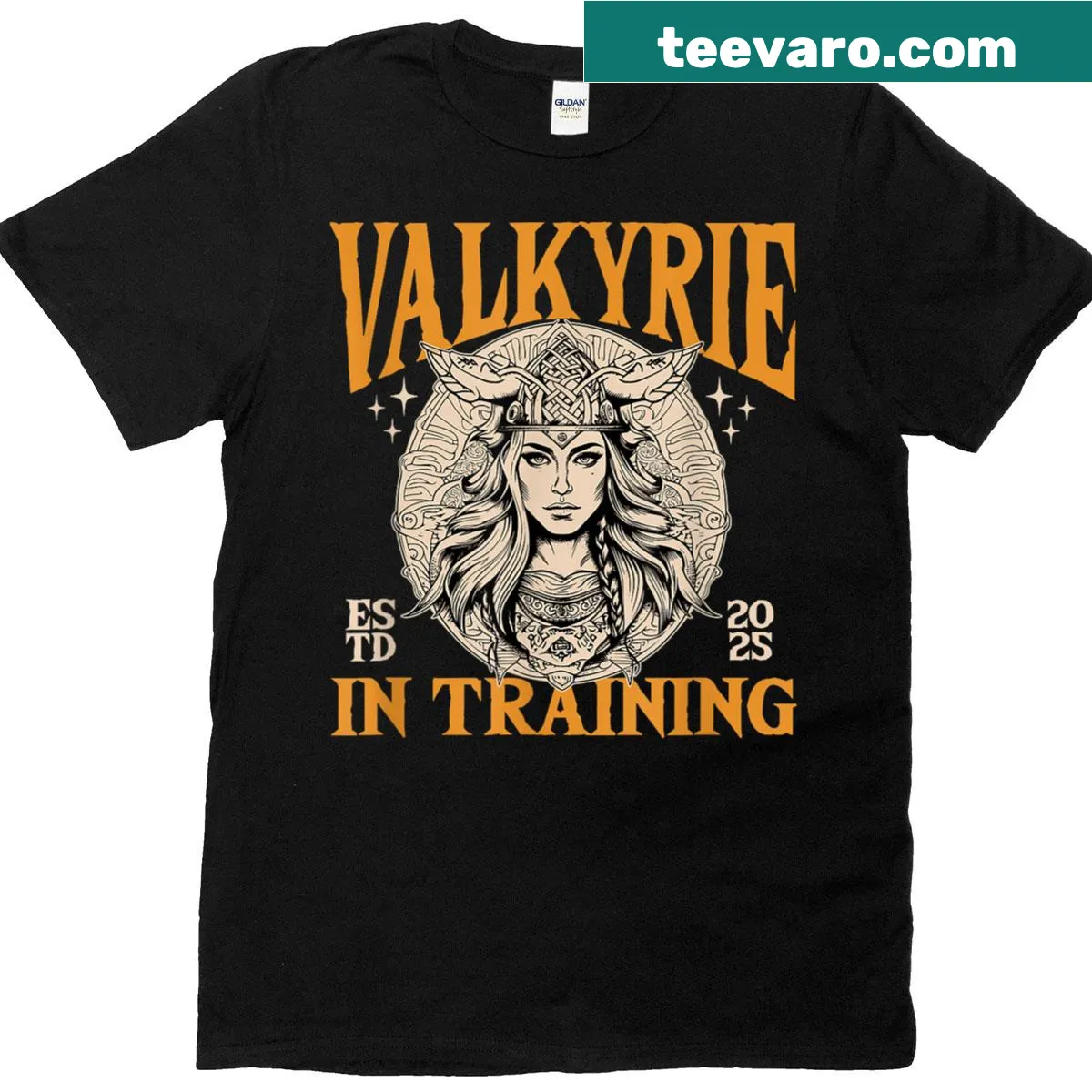 T-shirt with a Valkyrie warrior design representing strength and resilience. — on a men's t-shirt