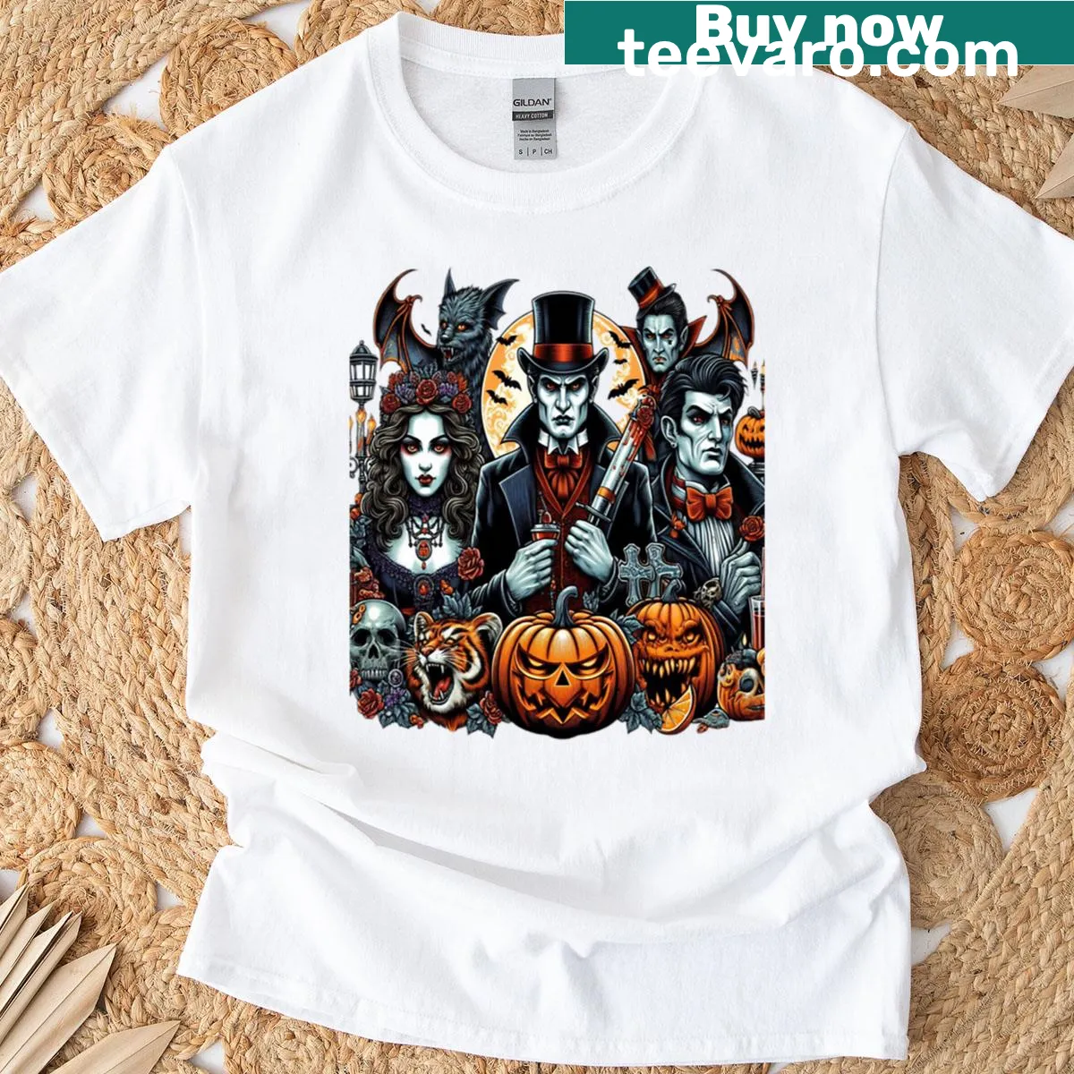 Halloween Vampire graphic T-shirt for spooky season — on a men's t-shirt