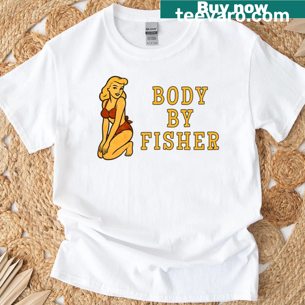 Vintage Body By Fisher logo on T-shirt — on a men's t-shirt