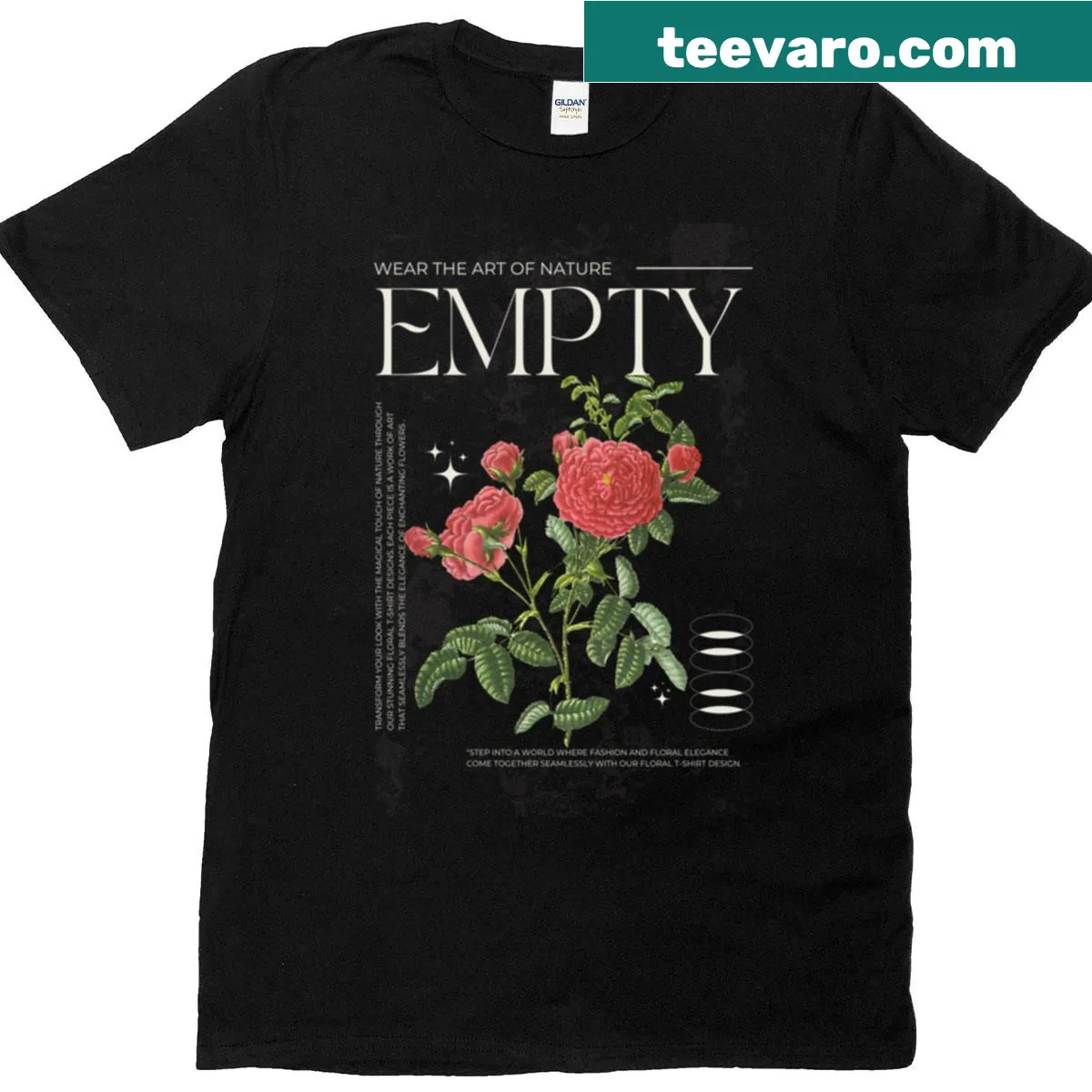Vintage botanical rose design on a nature-themed t-shirt — on a men's t-shirt