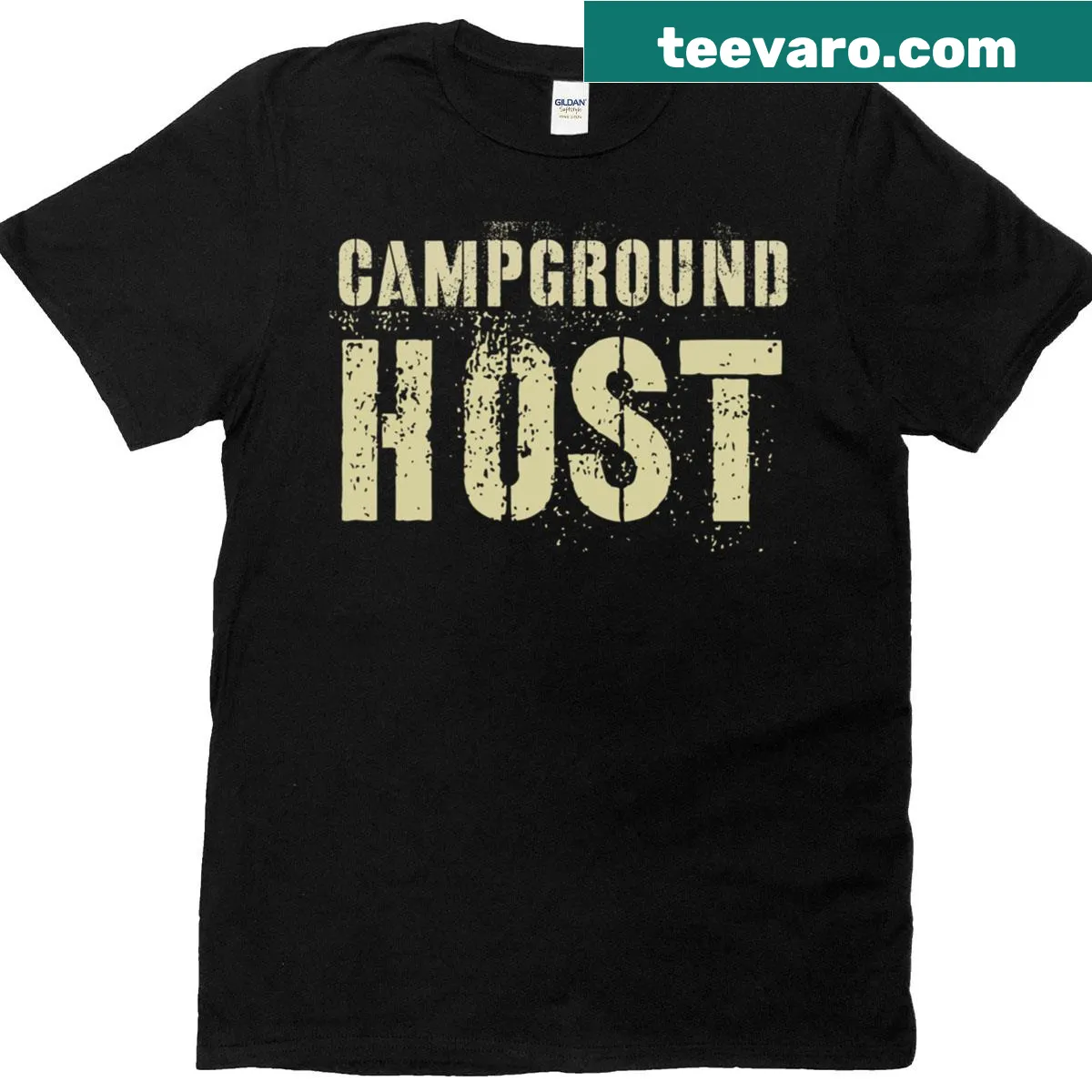 Vintage T-shirt celebrating campground hosts and summer staff roles. — on a men's t-shirt