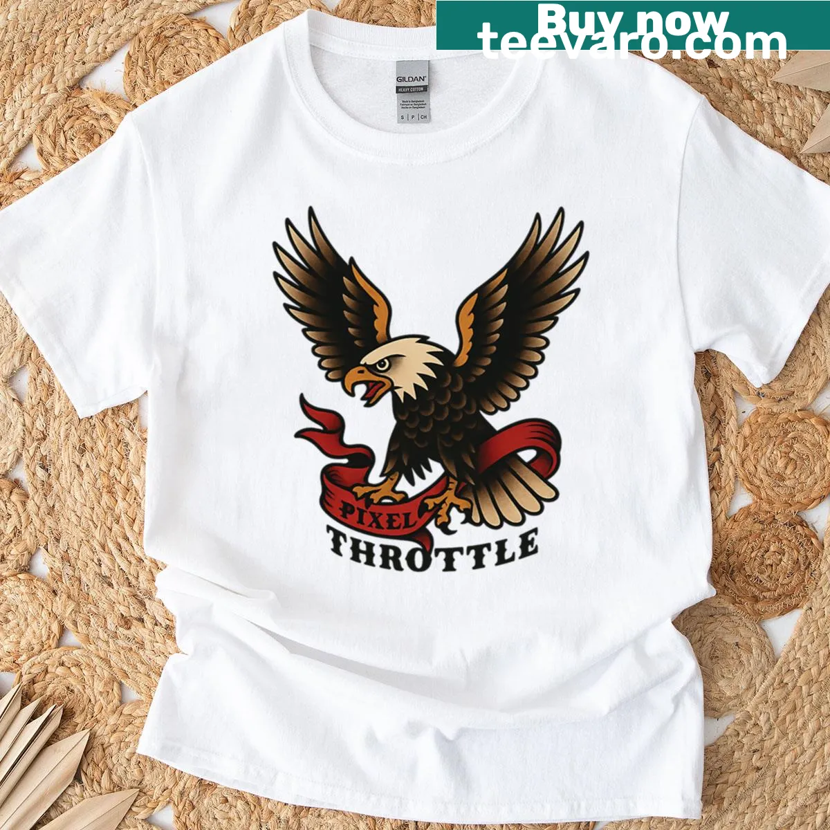 Vintage T-shirt featuring an illustrated eagle design — on a men's t-shirt