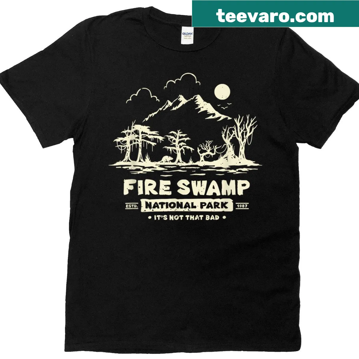 T-shirt featuring vintage Fire Swamp National Park design — on a men's t-shirt