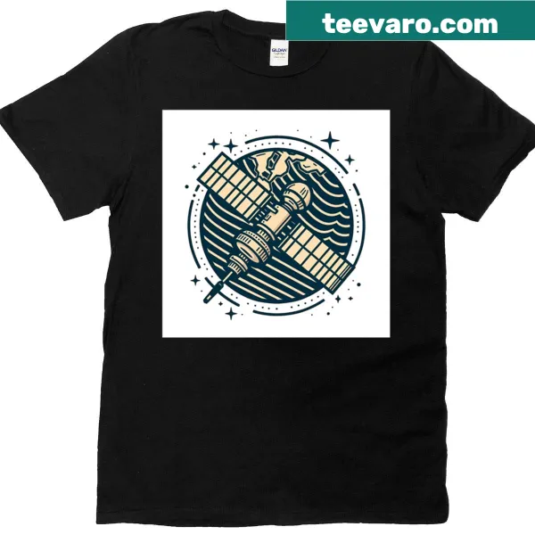 Vintage space satellite graphic T-shirt with Earth and cosmic design