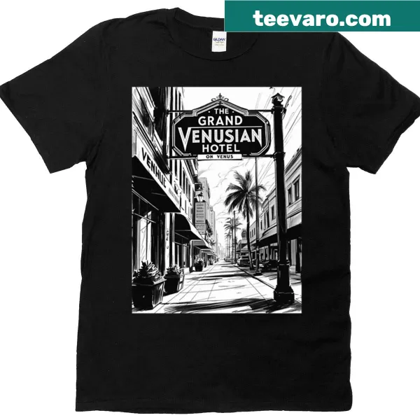Distressed vintage street scene featuring Venetian Hotel and palm trees