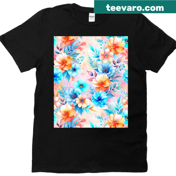 T-shirt showcasing an intricate watercolor floral pattern