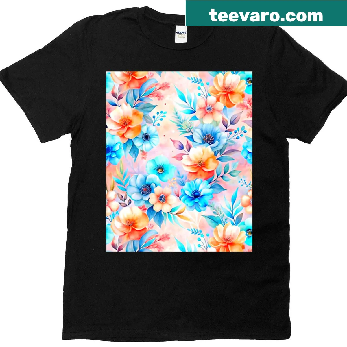 T-shirt showcasing an intricate watercolor floral pattern — on a men's t-shirt