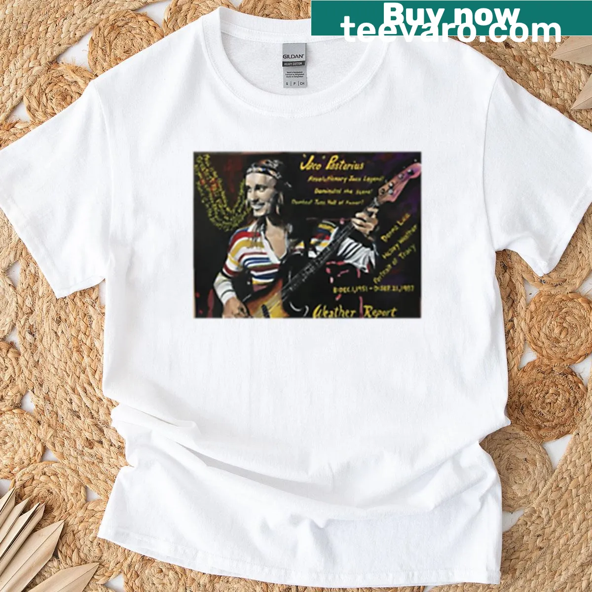 Acrylic painting of a jazz musician featured on a t-shirt — on a men's t-shirt