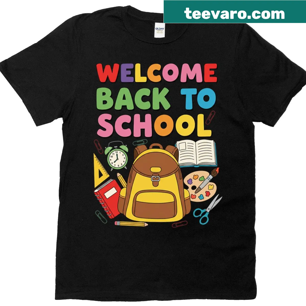 Illustration of school supplies on a back-to-school t-shirt — on a men's t-shirt