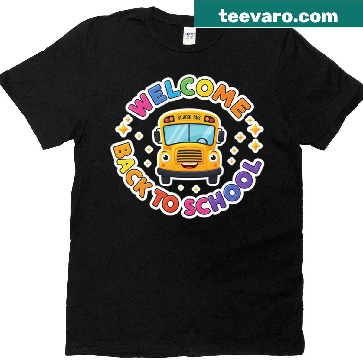 Kids T-shirt featuring a cute illustration of a yellow school bus for back-to-school. — on a men's t-shirt