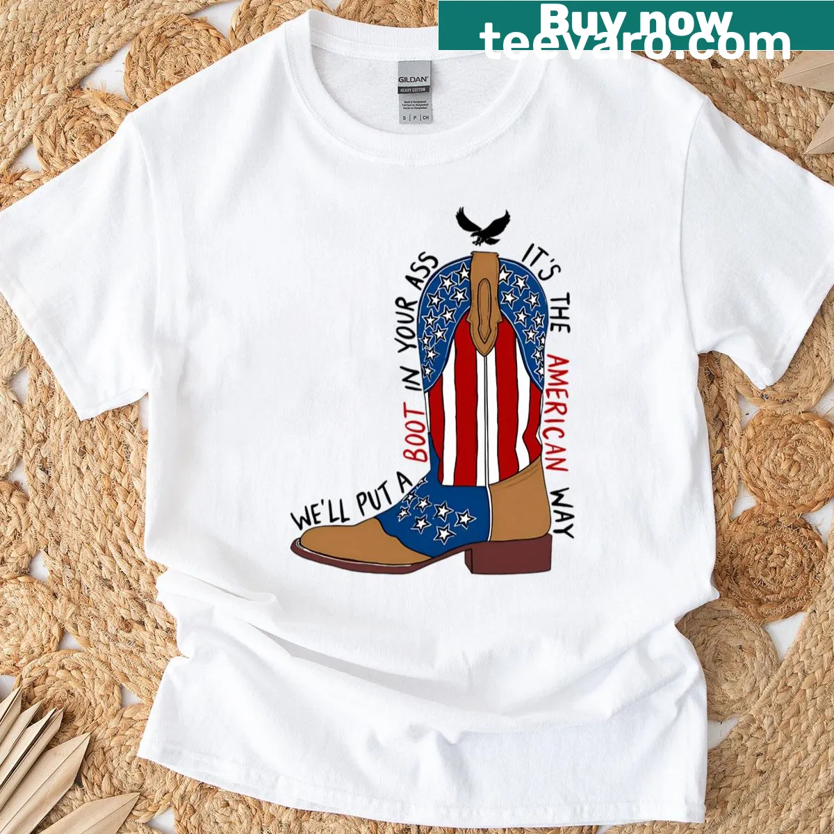 Patriotic t-shirt with playful text for Fourth of July — on a men's t-shirt