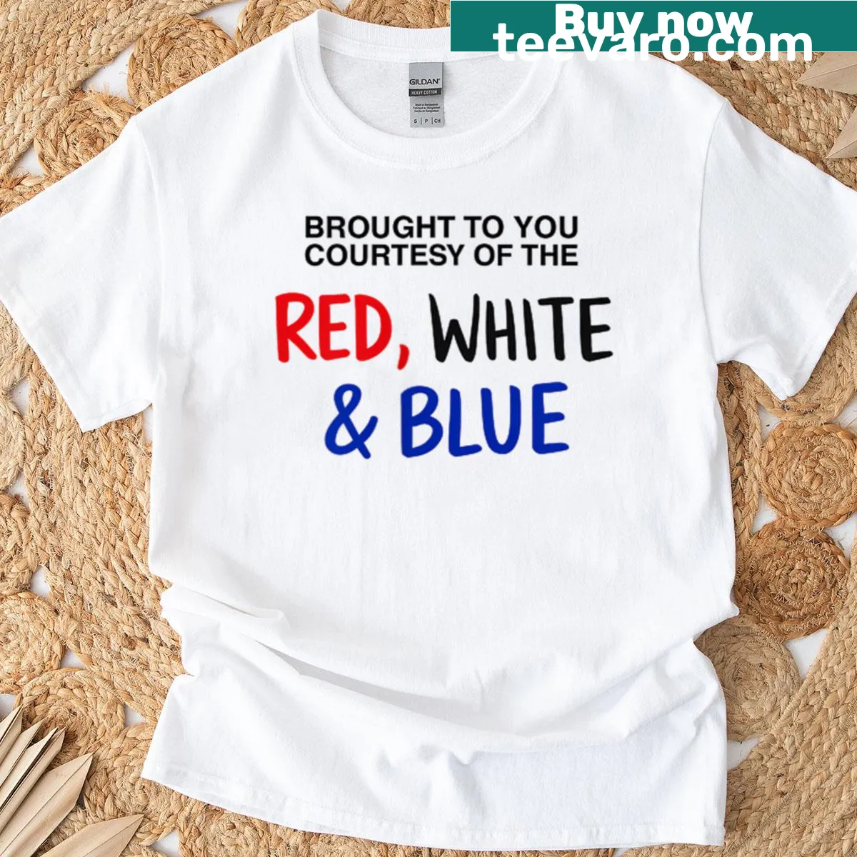 Patriotic cowgirl T-shirt with bold text for July 4th — on a men's t-shirt