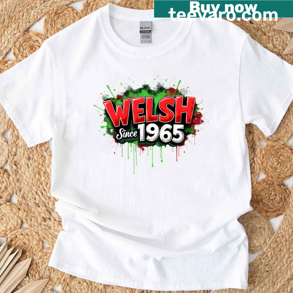 Oversized T-shirt with 'Welsh Since 1965' text design — on a men's t-shirt
