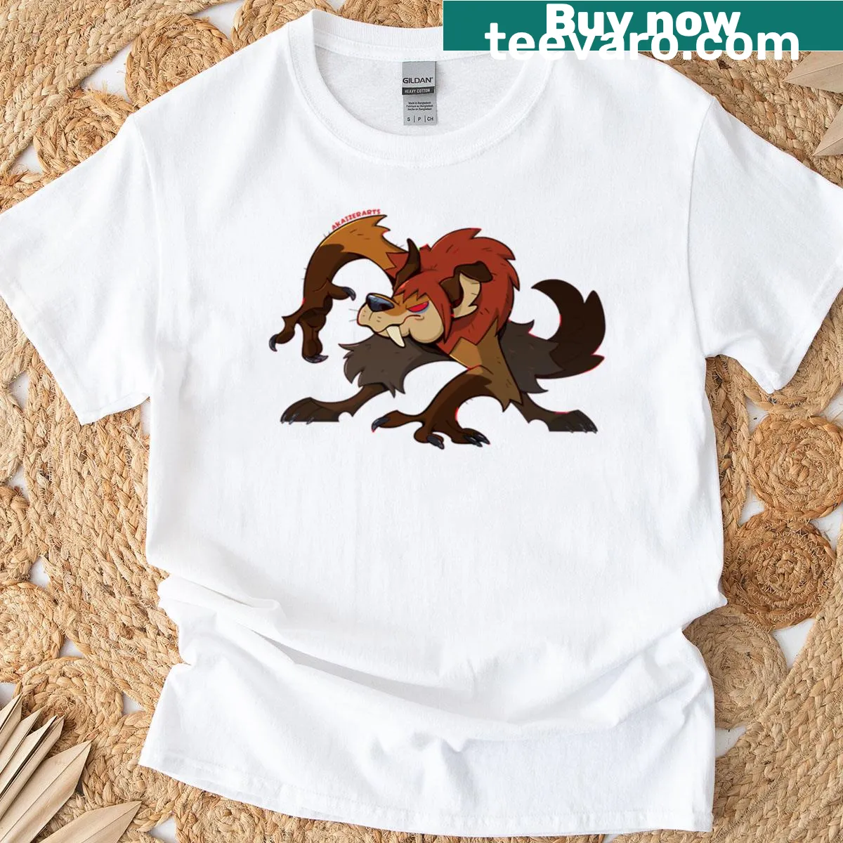 Oversized T-shirt featuring a striking werewolf graphic — on a men's t-shirt