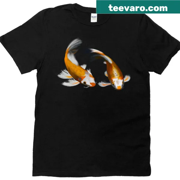 Whimsical koi fish illustration on a t-shirt.