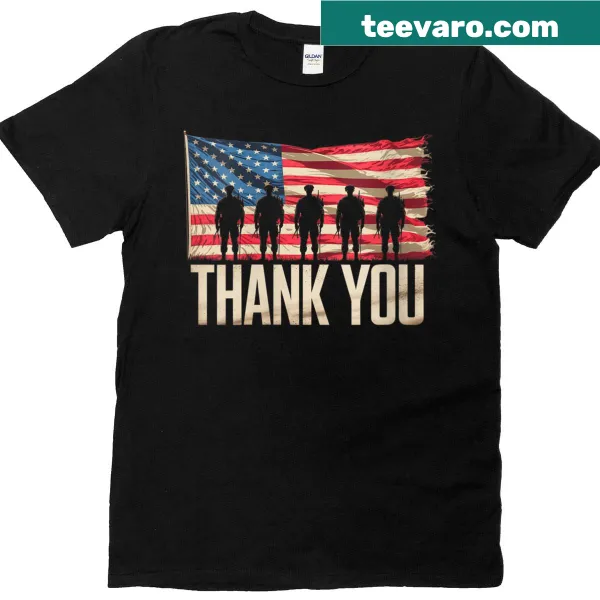 Patriotic t-shirt with American flag and thank you veterans message