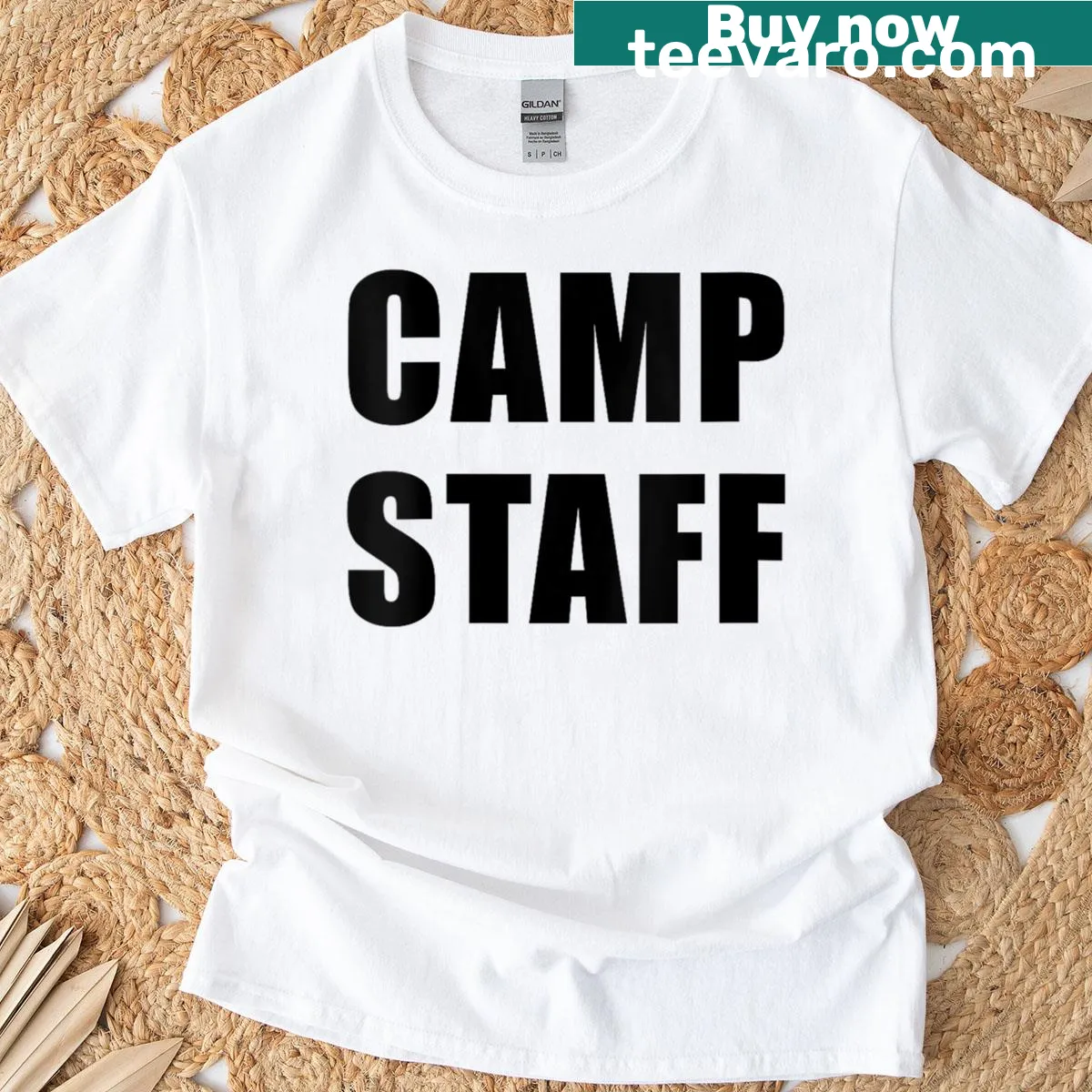 Campsite Worker T-shirt with clean typography design — on a men's t-shirt