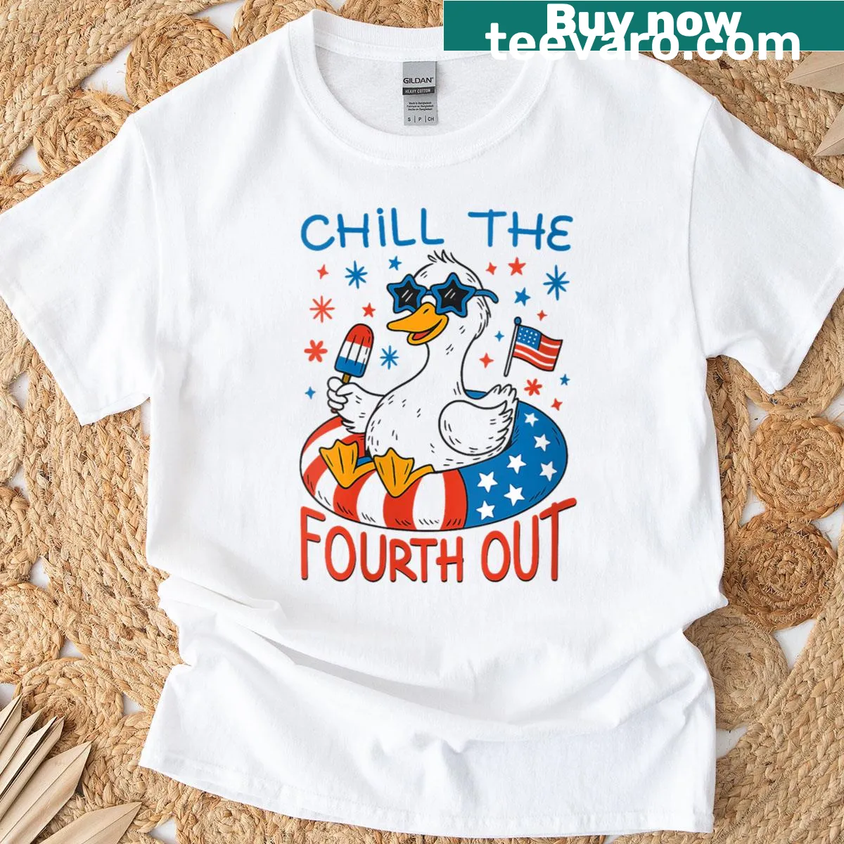 Chill the Fourth Out graphic on a Fourth of July T-shirt — on a men's t-shirt