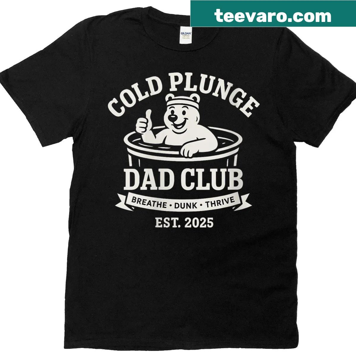 Funny ice bath t-shirt with 'Cold Plunge Dad Club' text — on a men's t-shirt