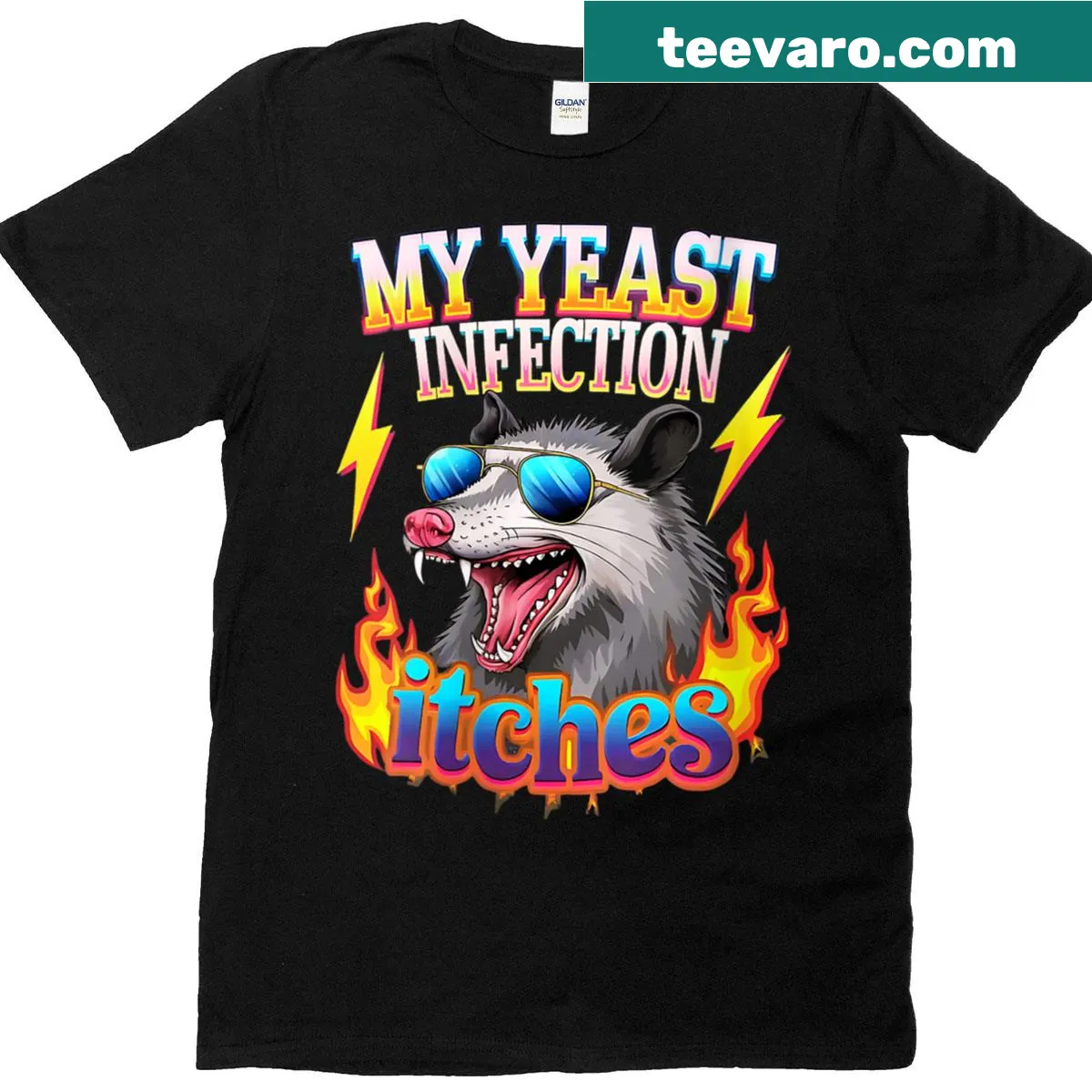 Humorous yeast infection joke T-shirt with bold typography — on a men's t-shirt