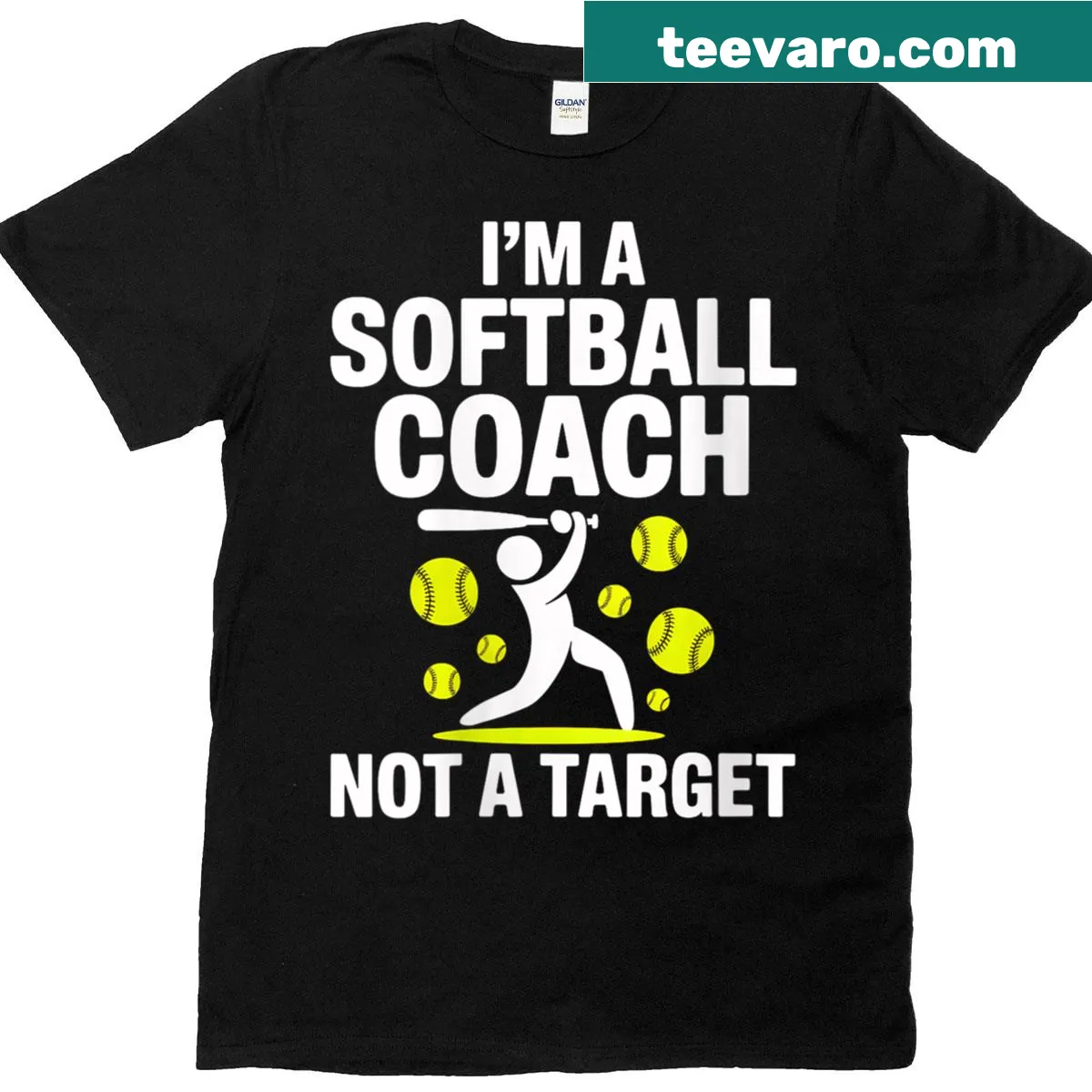 Funny softball coach t-shirt with 'Not A Target' graphic — on a men's t-shirt