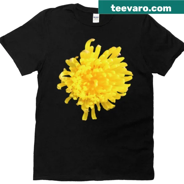 Illustrated dandelion flower T-shirt on blue patterned background