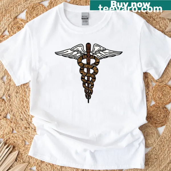 Caduceus emblem T-shirt representing healing and medicine
