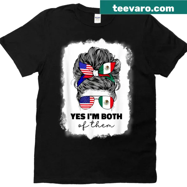 Messy bun t-shirt with American and Mexican flag design and proud text