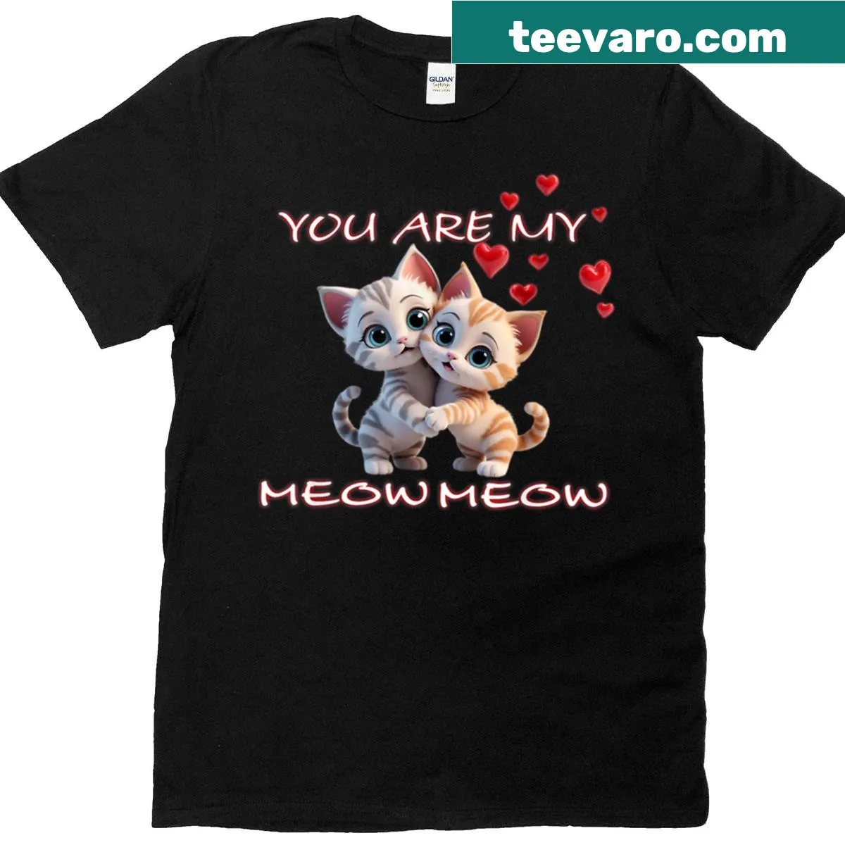 Couples T-shirt with humorous 'You Are My Meow Meow' saying and cartoon cats — on a men's t-shirt