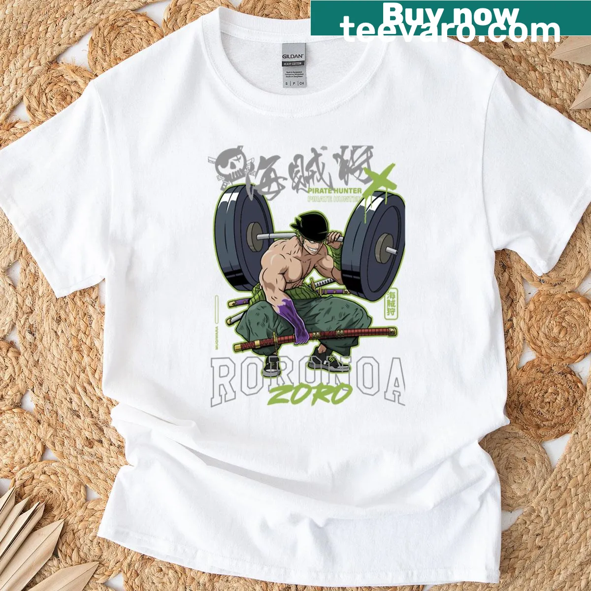 T-shirt featuring a design inspired by Zoro from One Piece — on a men's t-shirt