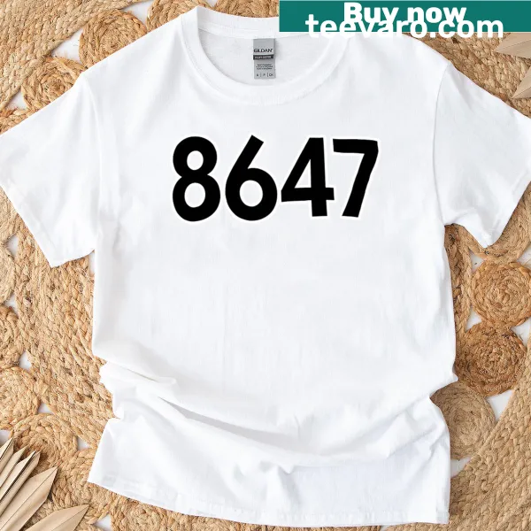 Minimalist T-shirt featuring bold monochrome numbers 8647