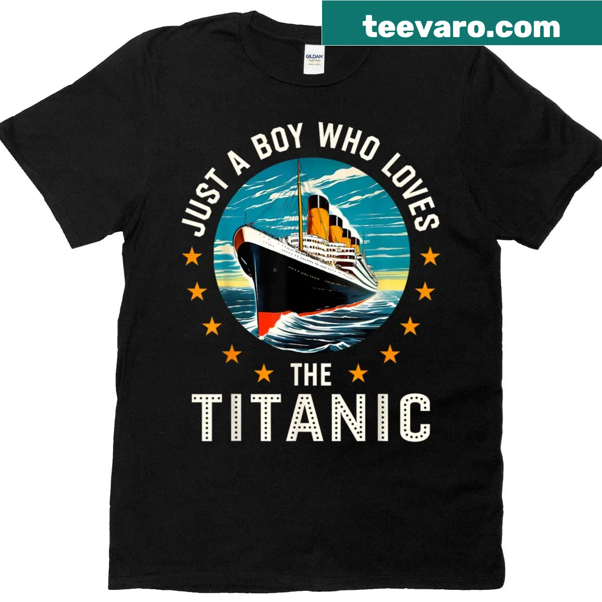 Illustration t-shirt for boys featuring RMS Titanic design — on a men's t-shirt