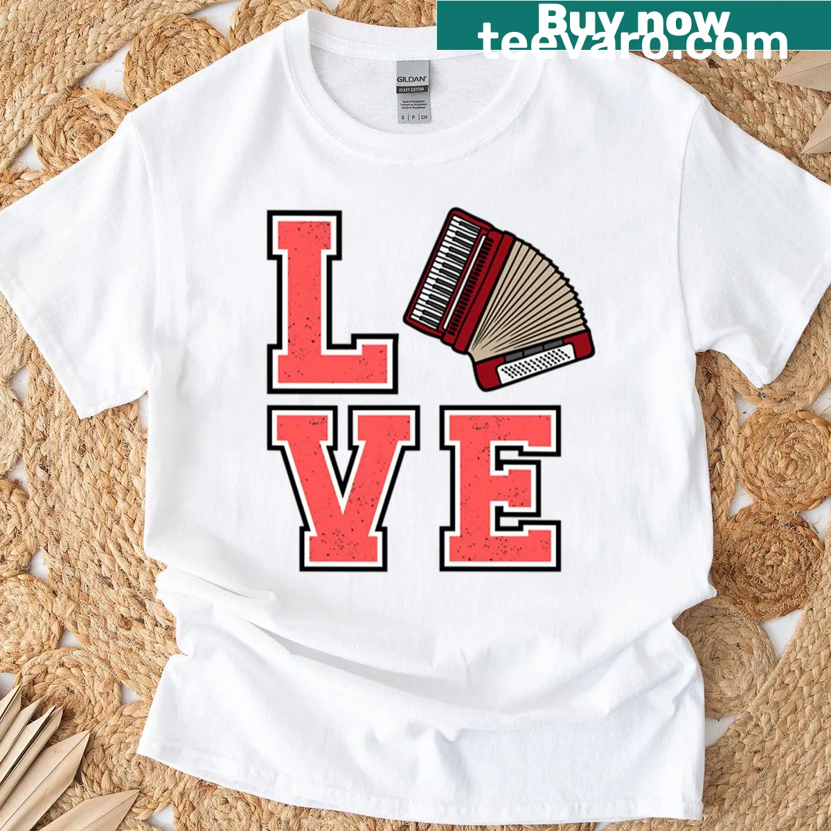 T-shirt featuring an artistic design of an accordion — on a men's t-shirt