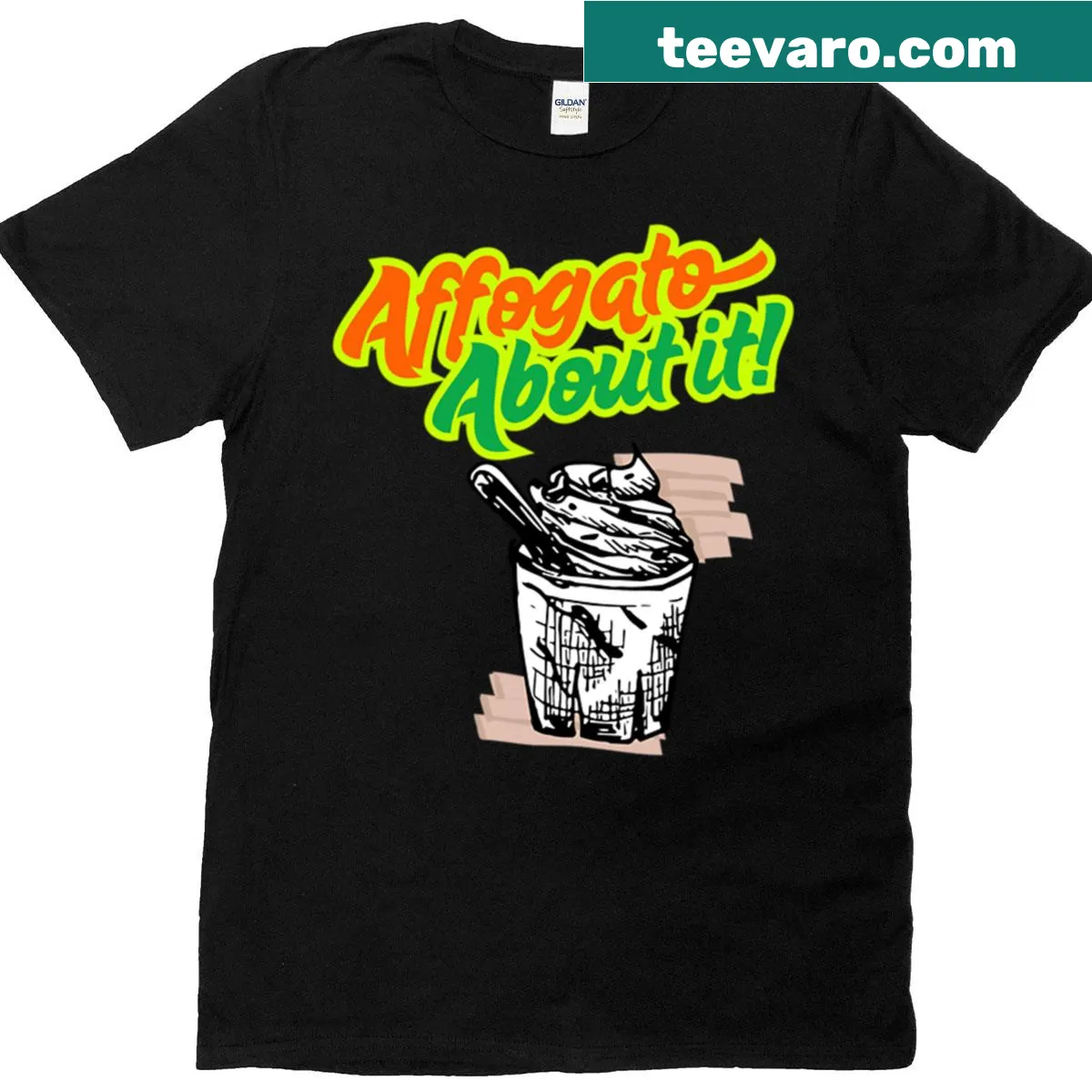 Funny T-shirt featuring the phrase 'Affogato About It' for dessert lovers. — on a men's t-shirt