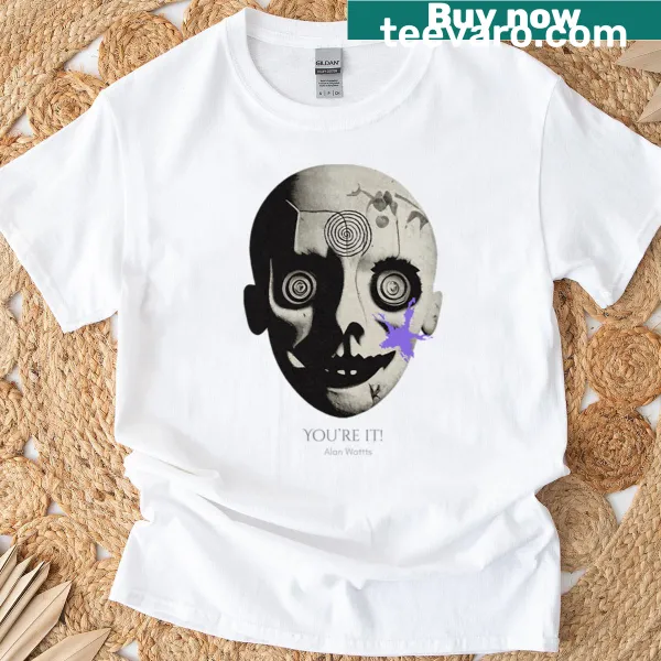 T-shirt with a skull design featuring Alan Watts quotes