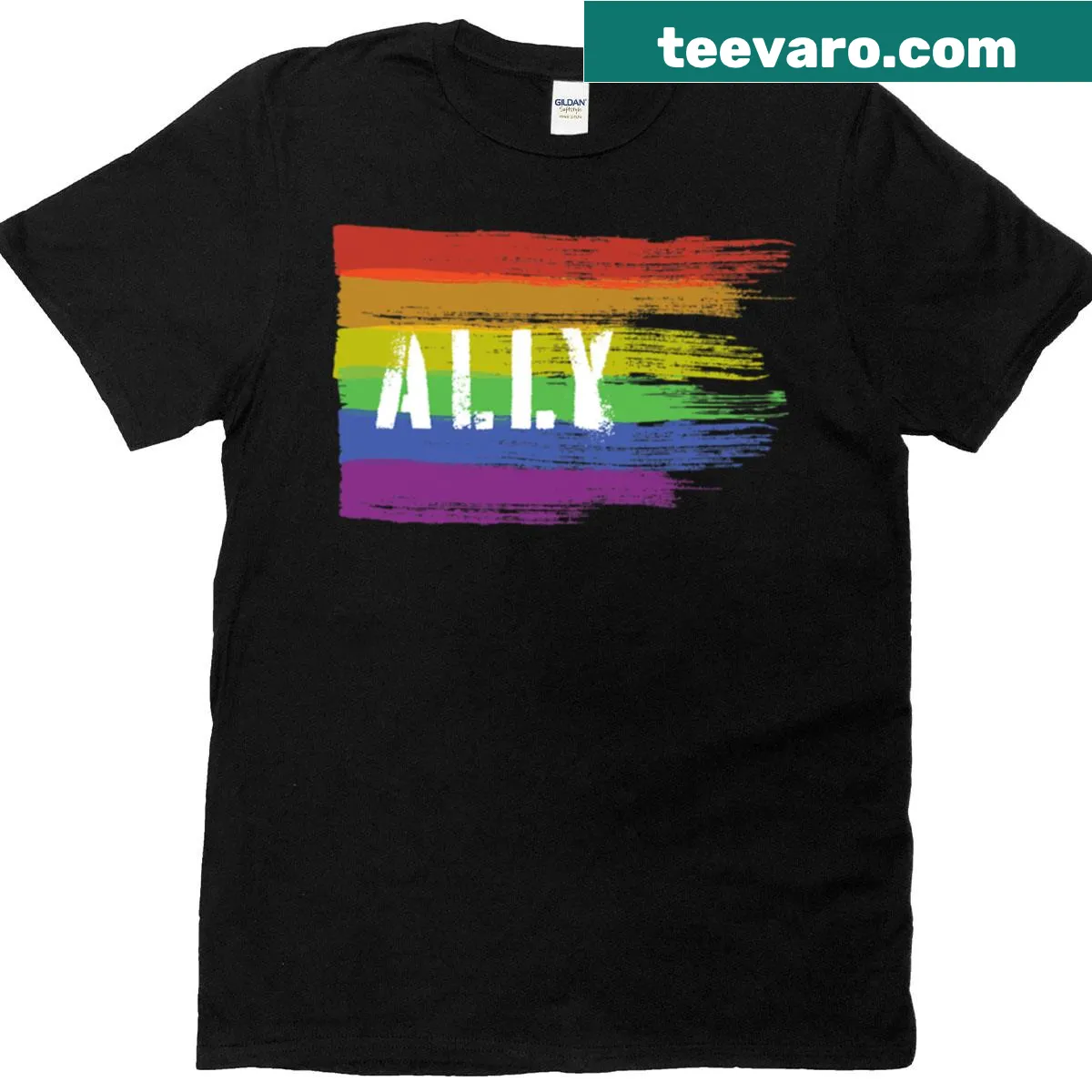 Oversized T-shirt featuring the Ally Pride flag — on a men's t-shirt