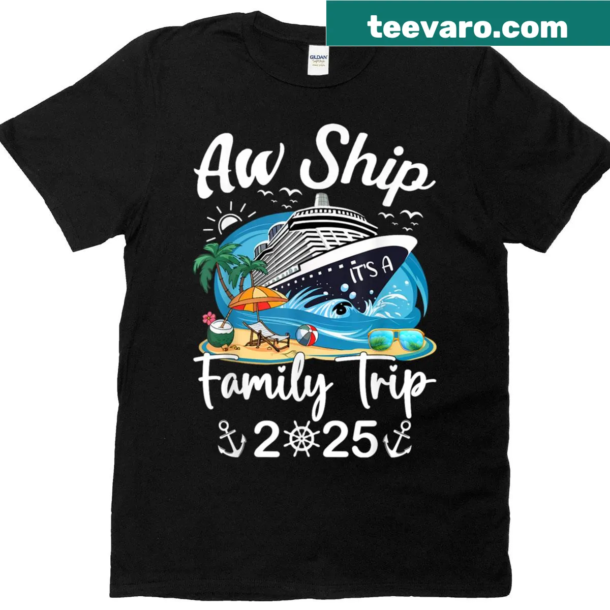 Funny family trip t-shirt with playful text for a cruise — on a men's t-shirt