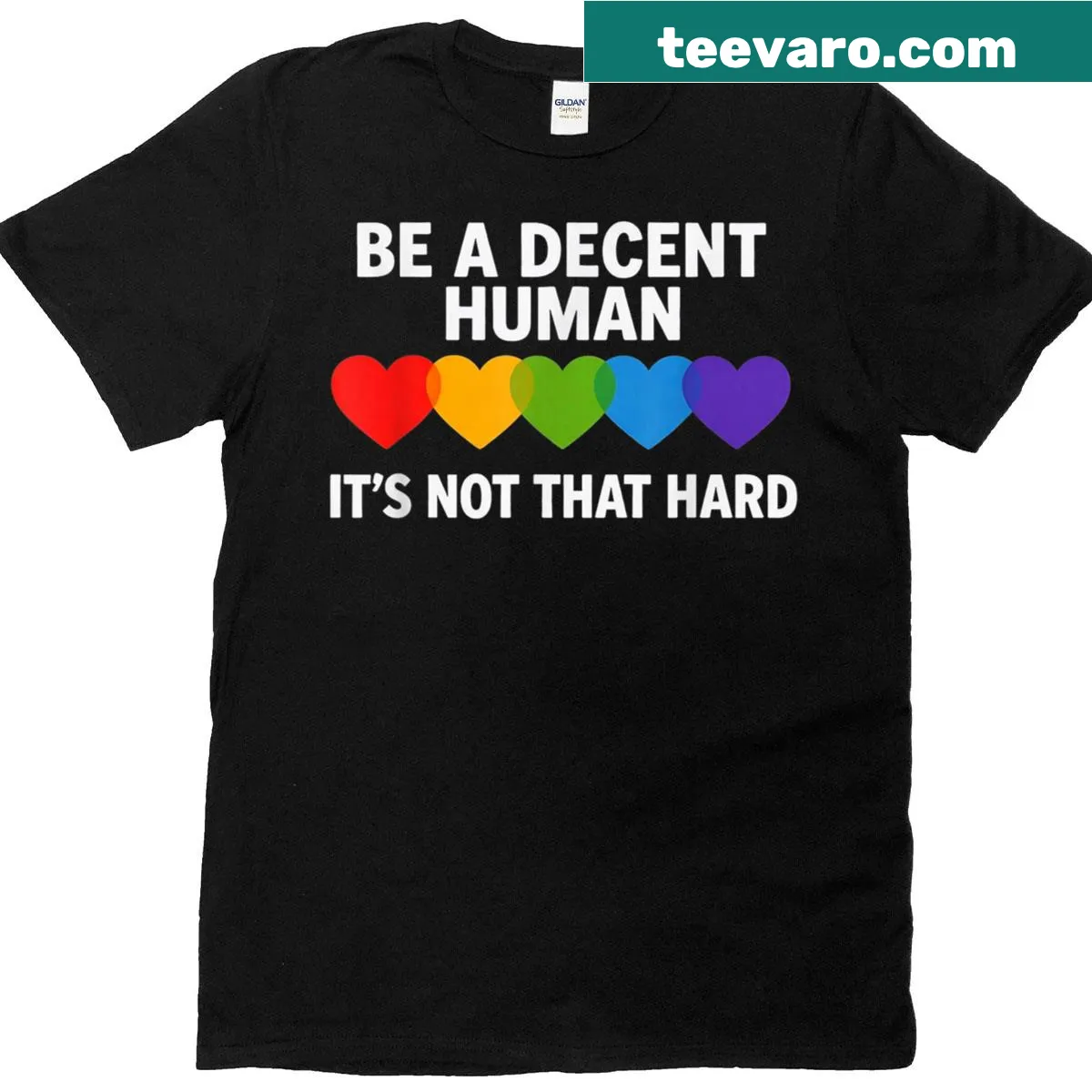 Retro LGBT heart graphic t-shirt with a positive message — on a men's t-shirt