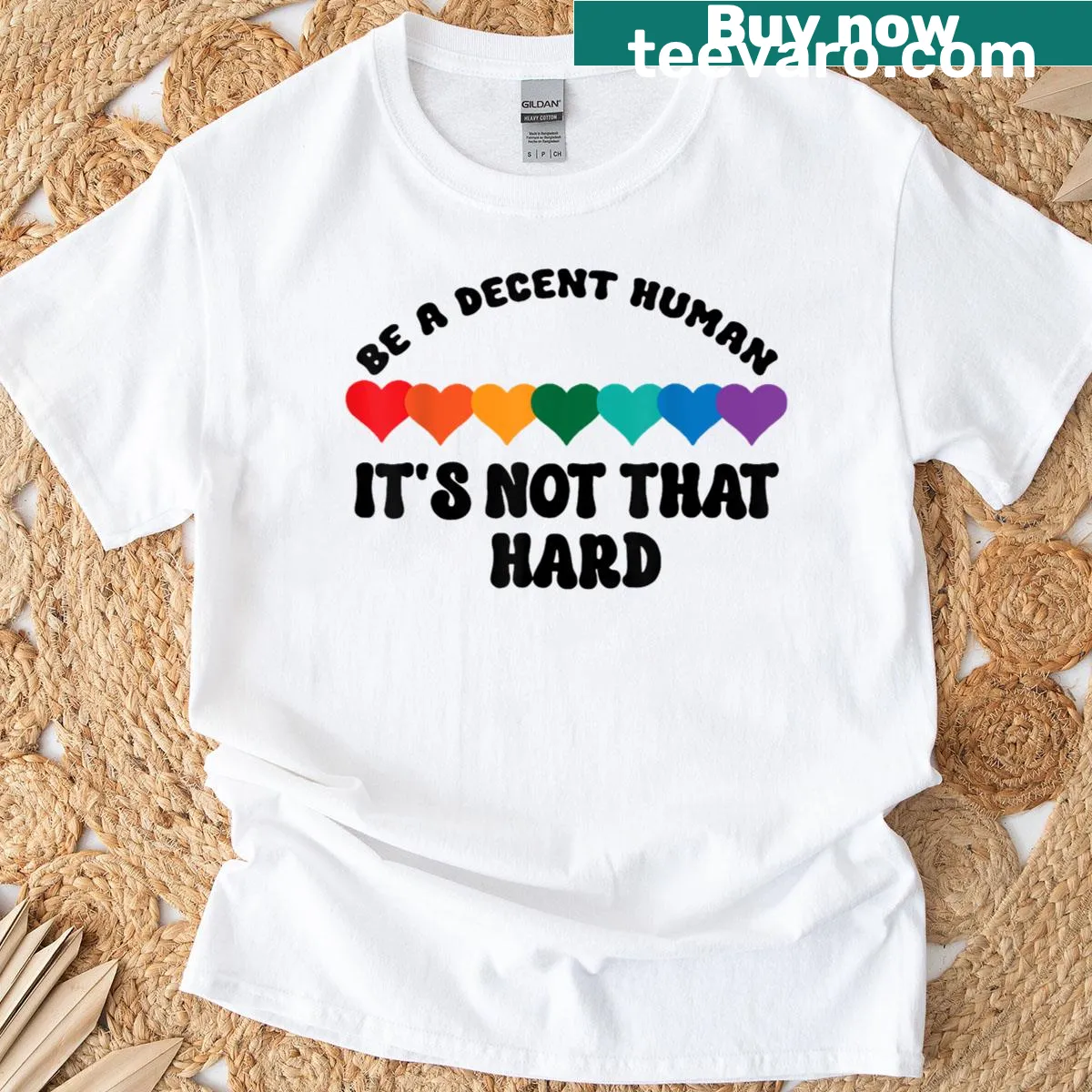 Pride month t-shirt with 'Be A Decent Human' and heart design — on a men's t-shirt